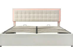 Opbergbed 180 X 200 Cm - Pu Leer - Led'S - Lattenbodem - Wit-Vente-unique Hot