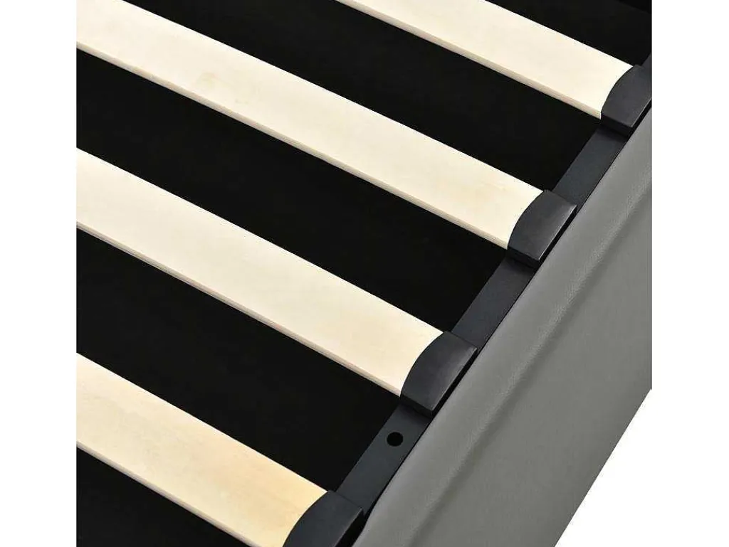 Opbergbed 140X200Cm In Kunstleer Met Led + Lattenbodem - Grijs-ModernLuxe Best