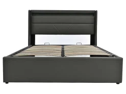 Opbergbed 140X200Cm In Kunstleer Met Led + Lattenbodem - Grijs-ModernLuxe Best