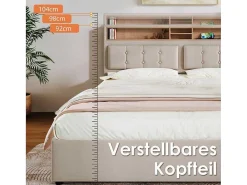 Opbergbed 160X200Cm In Linnenstof Met Usb-Poort - Verstelbaar Hoofdeinde En Lattenbodem - Beige-ModernLuxe Online