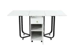 Opklapbare Eettafel Op Wielen - Met Opbergruimte - Wit & Zwart-ModernLuxe Hot