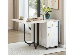 Opklapbare Eettafel Op Wielen - Met Opbergruimte - Wit & Zwart-ModernLuxe Hot