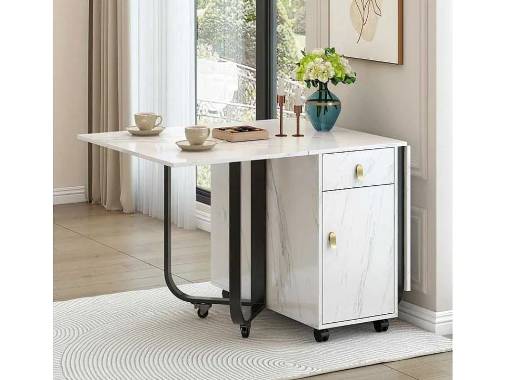 Opklapbare Eettafel Op Wielen - Met Opbergruimte - Wit & Zwart-ModernLuxe Hot