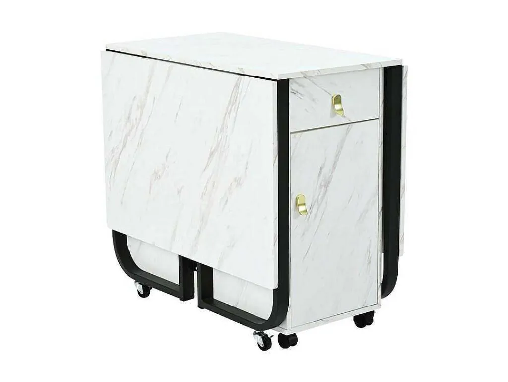 Opklapbare Eettafel Op Wielen - Met Opbergruimte - Wit & Zwart-ModernLuxe Hot