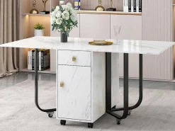Opklapbare Eettafel Op Wielen - Met Opbergruimte - Wit & Zwart-ModernLuxe Hot
