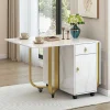 Opklapbare Eettafel Op Wielen - Met Opbergruimte - Wit & Goud-ModernLuxe Hot