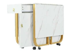 Opklapbare Eettafel Op Wielen - Met Opbergruimte - Wit & Goud-ModernLuxe Hot