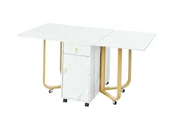 Opklapbare Eettafel Op Wielen - Met Opbergruimte - Wit & Goud-ModernLuxe Hot
