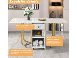 Opklapbare Eettafel Op Wielen - Met Opbergruimte - Wit & Goud-ModernLuxe Hot