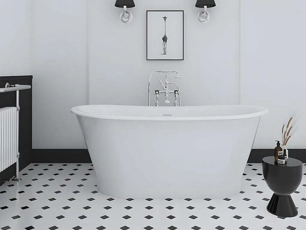 Ovaal Vrijstaand Bad - Retro-Stijl - 180 L - 150 X 74 X 63 Cm - Wit - Acryl - Pelmato-Shower & Design Discount