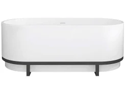 Ovaal Vrijstaand Bad Met Metalen Decoratie - 230 L - 160 X 75 X 60 Cm - Wit - Acryl - Pleco-Shower & Design Sale