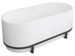 Ovaal Vrijstaand Bad Met Metalen Decoratie - 230 L - 160 X 75 X 60 Cm - Wit - Acryl - Pleco-Shower & Design Sale