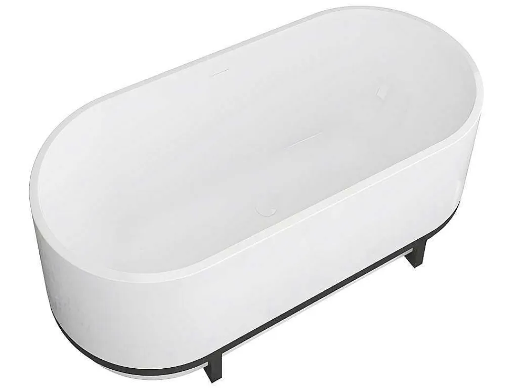 Ovaal Vrijstaand Bad Met Metalen Decoratie - 230 L - 160 X 75 X 60 Cm - Wit - Acryl - Pleco-Shower & Design Sale