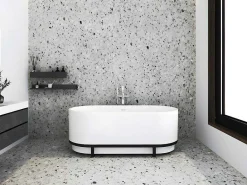 Ovaal Vrijstaand Bad Met Metalen Decoratie - 230 L - 160 X 75 X 60 Cm - Wit - Acryl - Pleco-Shower & Design Sale