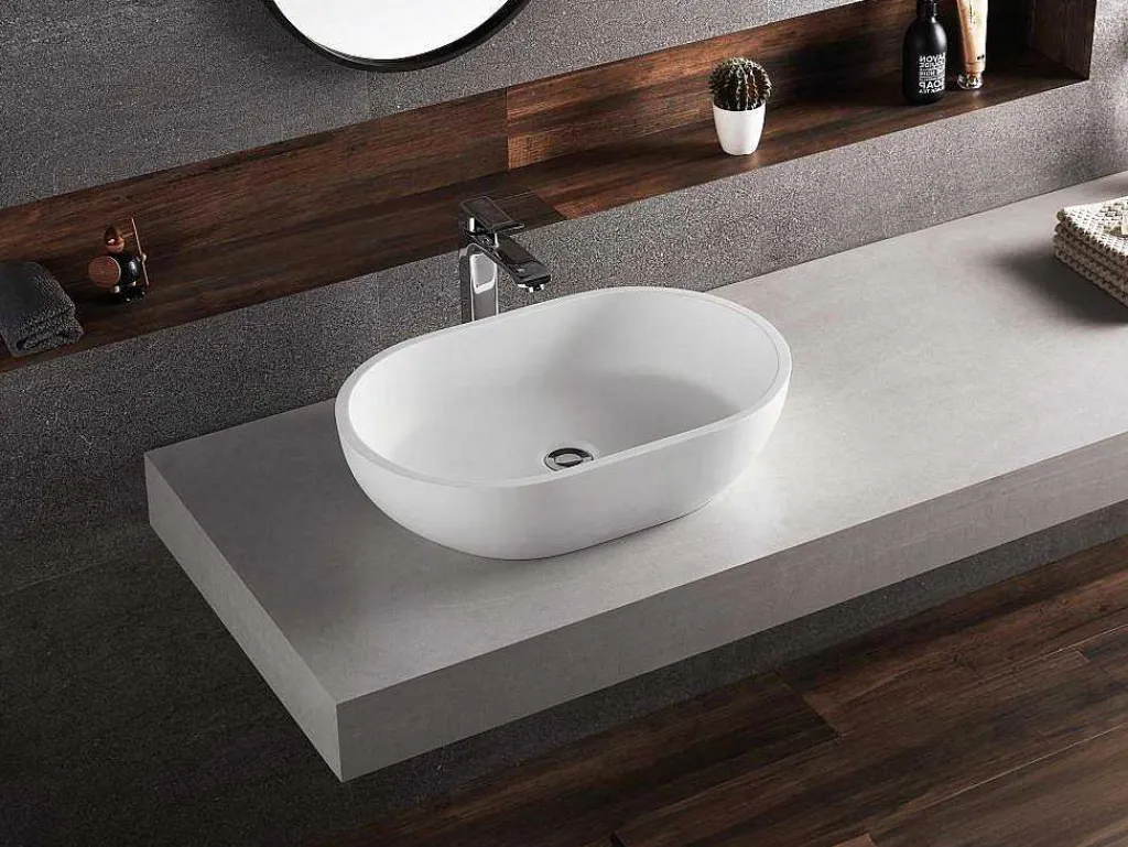 Ovale Wastafel Van Solid Surface - Wit - 58 Cm - Sengli-Shower & Design Best