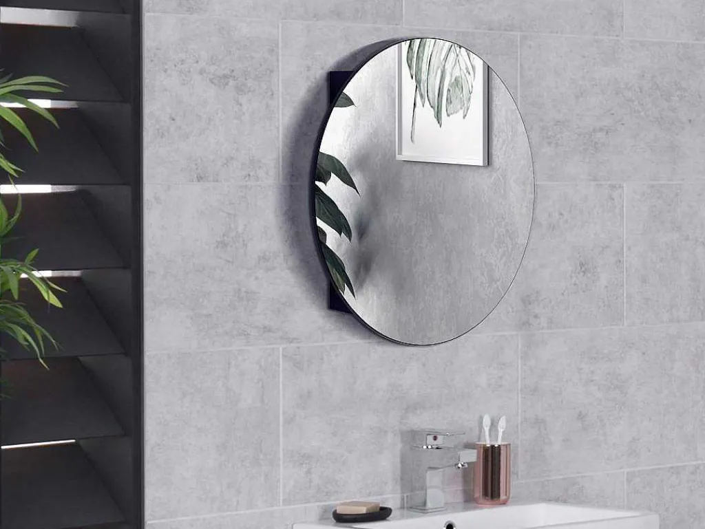 Ovalen Wandmeubel Voor Badkamer Met Spiegel - Ruri - Zwart-Vente-unique New