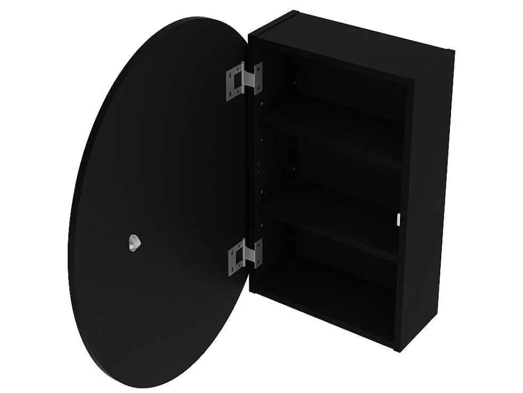 Ovalen Wandmeubel Voor Badkamer Met Spiegel - Ruri - Zwart-Vente-unique New