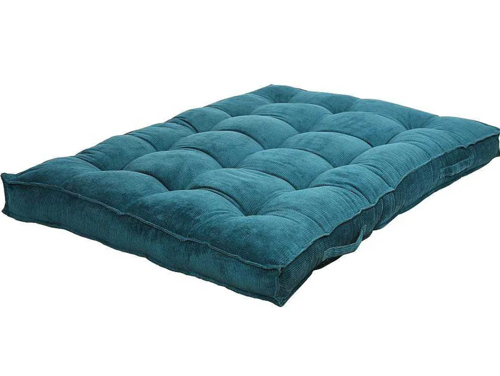 Palletkussen - 120 X 80 X 10 Cm - Ribfluweel - Blauw - Baila-OZAIA Discount