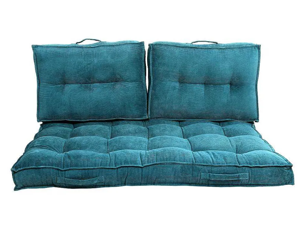 Palletkussen - 120 X 80 X 10 Cm - Ribfluweel - Blauw - Baila-OZAIA Discount