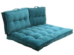 Palletkussen - 120 X 80 X 10 Cm - Ribfluweel - Blauw - Baila-OZAIA Discount