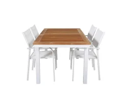 Panama Tuinmeubelset Tafel 90X152/210Cm En 4 Stoel Santorini Wit, Naturel.-Vente-unique Sale