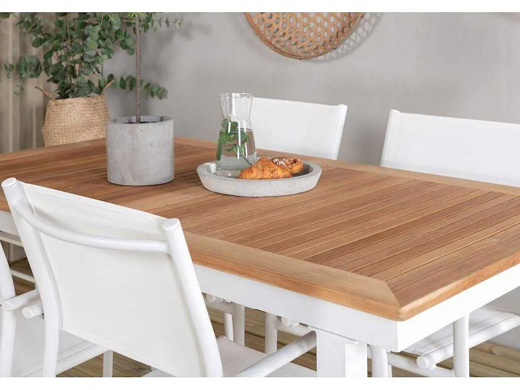 Panama Tuinmeubelset Tafel 90X152/210Cm En 4 Stoel Santorini Wit, Naturel.-Vente-unique Sale
