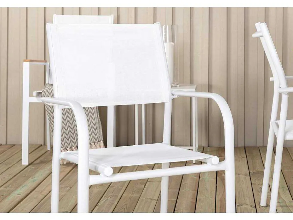 Panama Tuinmeubelset Tafel 90X152/210Cm En 4 Stoel Santorini Wit, Naturel.-Vente-unique Sale