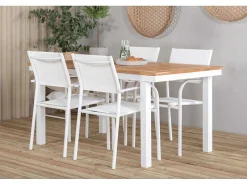 Panama Tuinmeubelset Tafel 90X152/210Cm En 4 Stoel Santorini Wit, Naturel.-Vente-unique Sale
