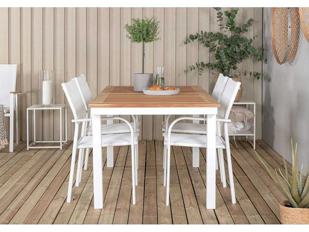 Panama Tuinmeubelset Tafel 90X152/210Cm En 4 Stoel Santorini Wit, Naturel.-Vente-unique Sale