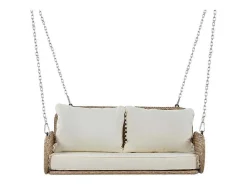 Pe Rotan Hangstoel - Tuinschommel - 2 Plaatsen - Met Kussens - Beige-ModernLuxe Discount