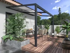 Pergola Voor Tegen De Muur Met Schuifbaar Dak - 12 M - Antraciet - Izeda-EXPERTLAND Outlet