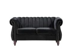 2-Persoons Zwarte Fluwelen Chesterfield Zitbank Trumbo-Vente-unique Outlet