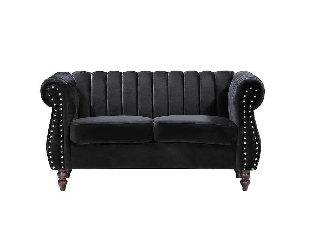 2-Persoons Zwarte Fluwelen Chesterfield Zitbank Trumbo-Vente-unique Outlet