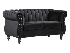 2-Persoons Zwarte Fluwelen Chesterfield Zitbank Trumbo-Vente-unique Outlet