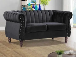 2-Persoons Zwarte Fluwelen Chesterfield Zitbank Trumbo-Vente-unique Outlet