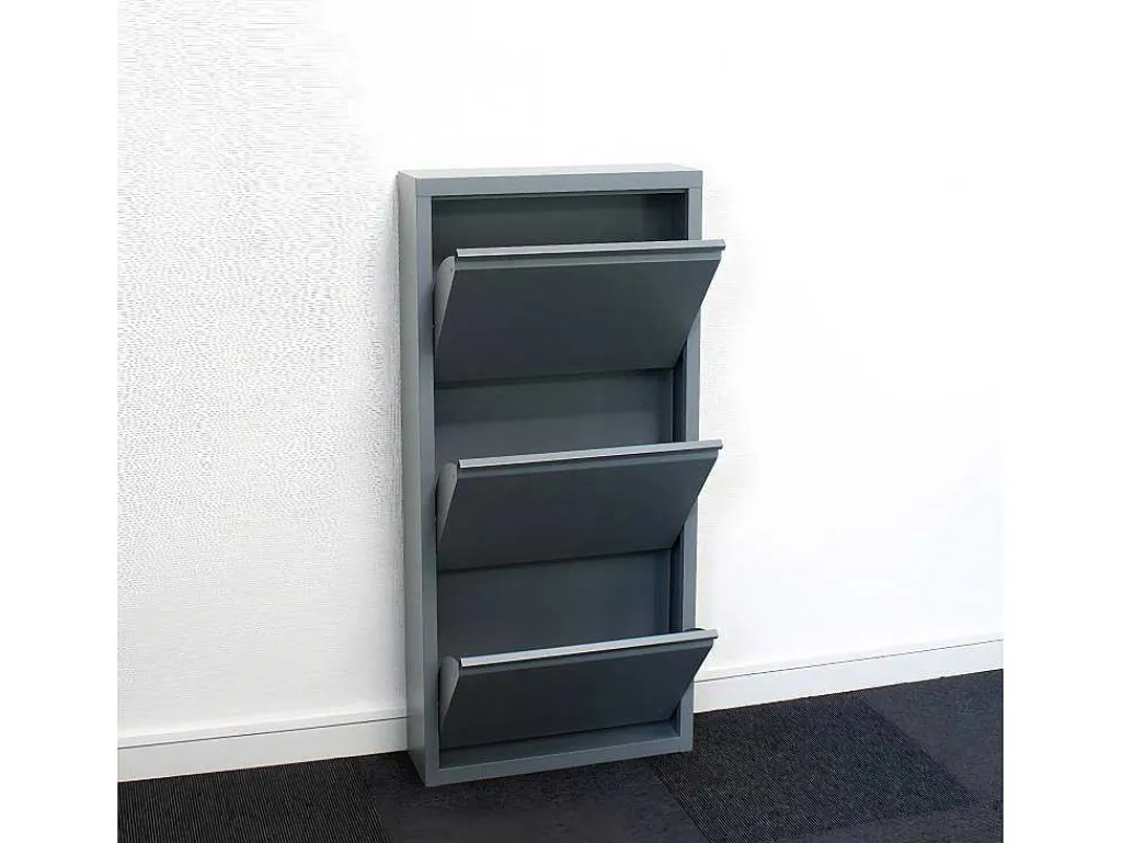 Pisa Schoenenkast Grijs Metaal Met 3 Vakken.-Vente-unique Discount