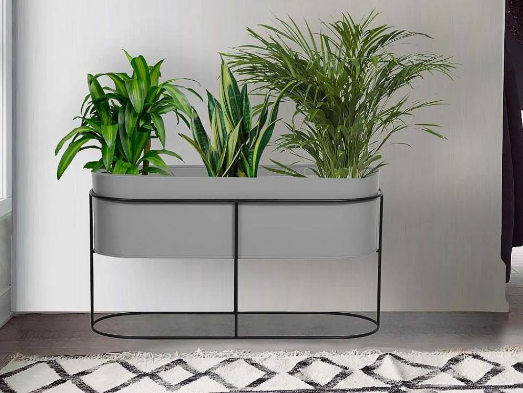 Plantenbak Voor Binnen Op Poten - L74 X H40 Cm - Metaal - Lichtgrijs - Ravina-OZAIA Outlet