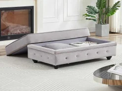 Poef Met Opbergruimte Van Lichtgrijs Velours Chesterfield-Vente-unique New