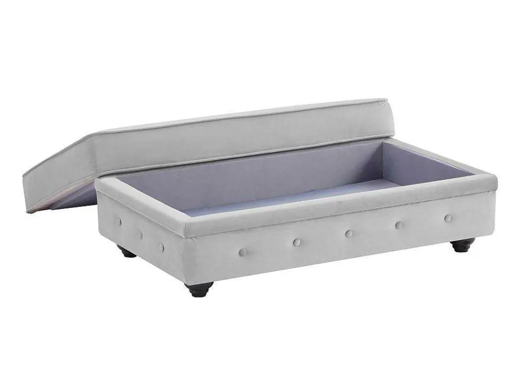 Poef Met Opbergruimte Van Lichtgrijs Velours Chesterfield-Vente-unique New