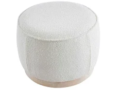 Poef Van Boucle Stof Met Voet In Lichtkleurig Hout - Miloden-Vente-unique New