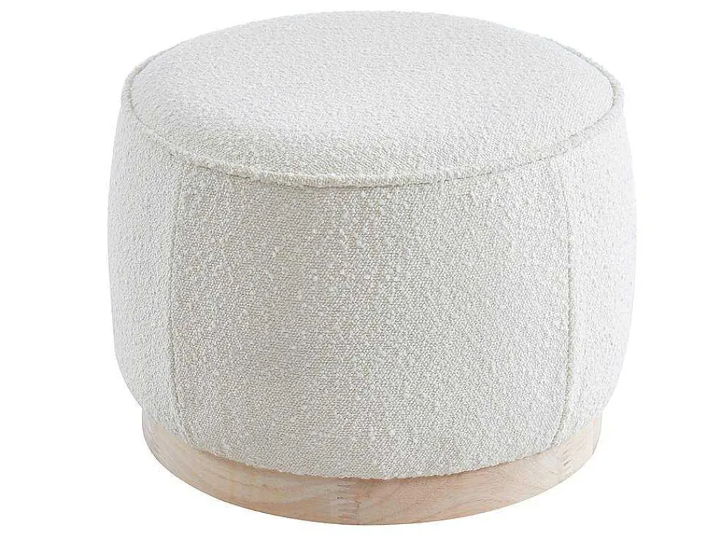 Poef Van Boucle Stof Met Voet In Lichtkleurig Hout - Miloden-Vente-unique New