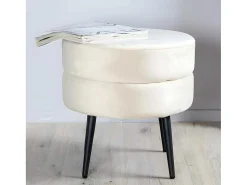 Pot Poef O40Cm Velours Beige.-Venture Home Outlet