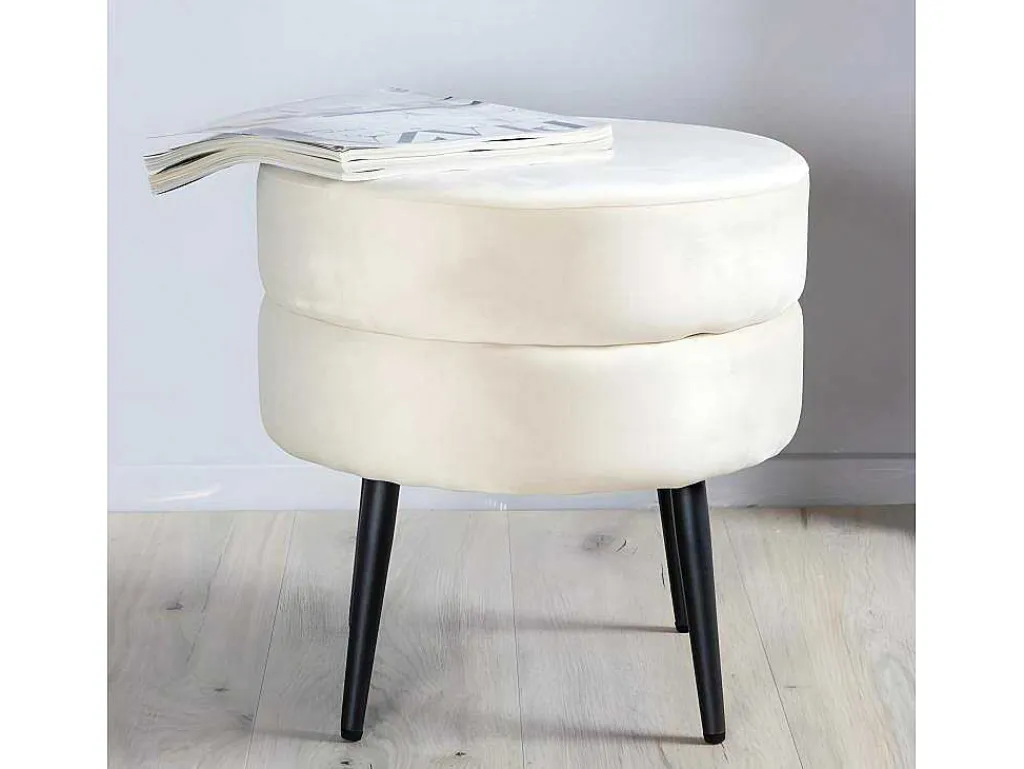 Pot Poef O40Cm Velours Beige.-Venture Home Outlet