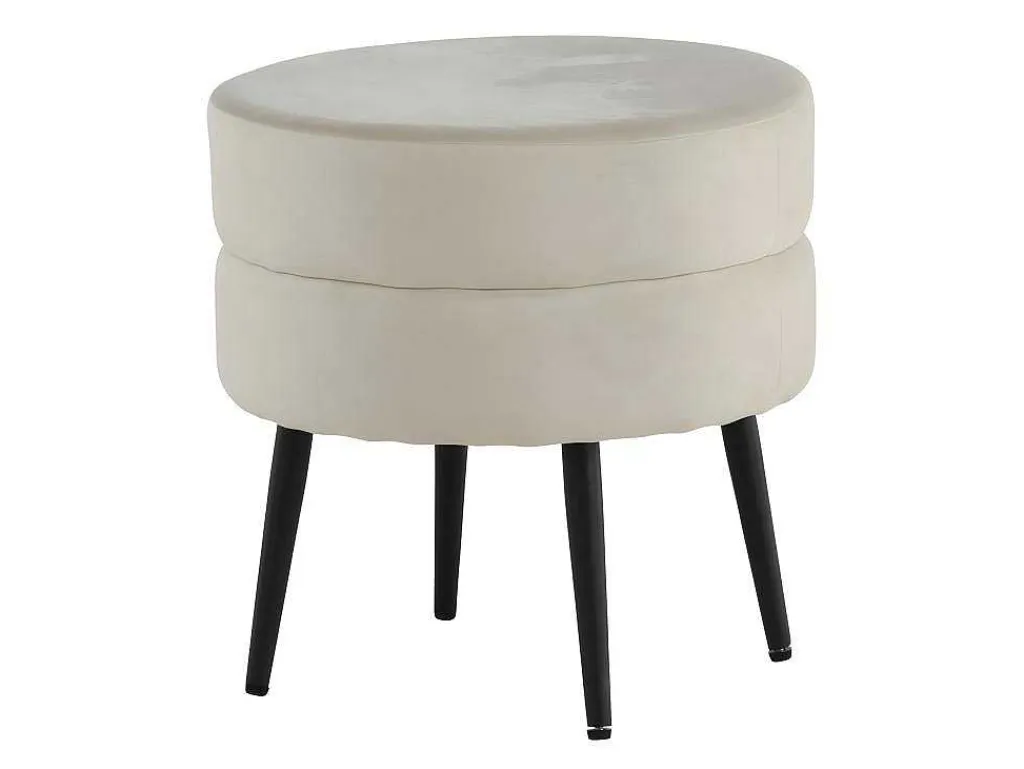 Pot Poef O40Cm Velours Beige.-Venture Home Outlet