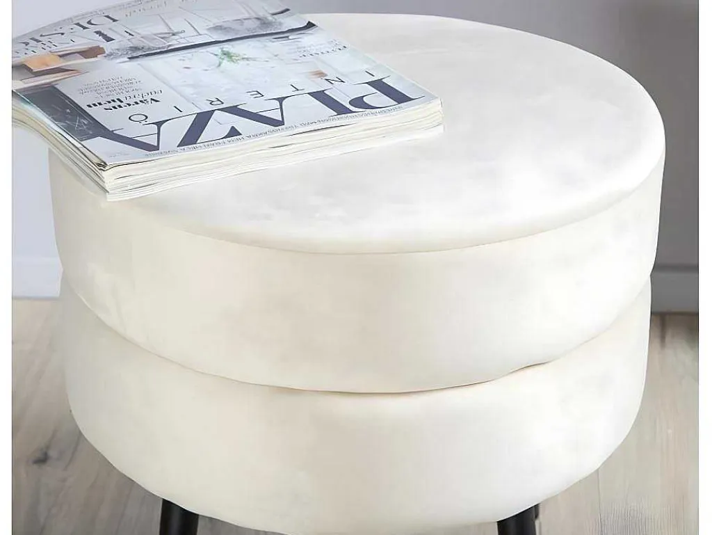 Pot Poef O40Cm Velours Beige.-Venture Home Outlet