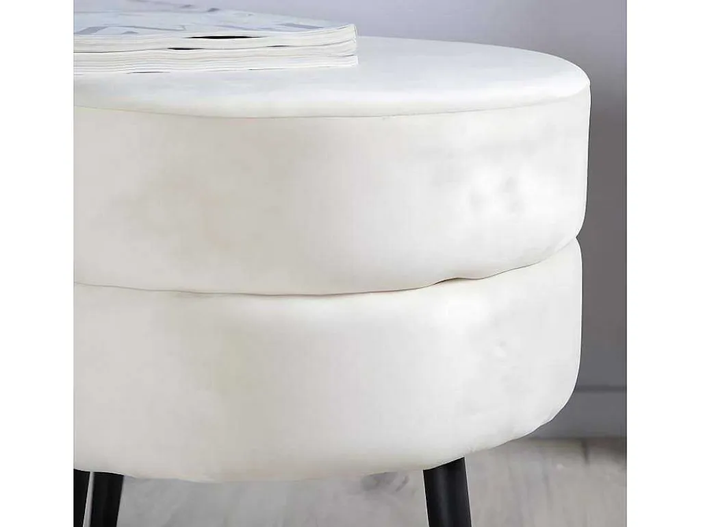 Pot Poef O40Cm Velours Beige.-Venture Home Outlet