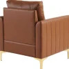 Pu Lederen Fauteuil Met Kussen - Metalen Poten - Bruin-Vente-unique Discount