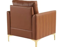 Pu Lederen Fauteuil Met Kussen - Metalen Poten - Bruin-Vente-unique Discount