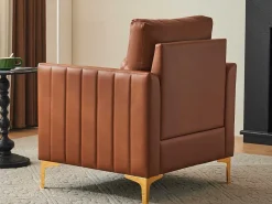 Pu Lederen Fauteuil Met Kussen - Metalen Poten - Bruin-Vente-unique Discount