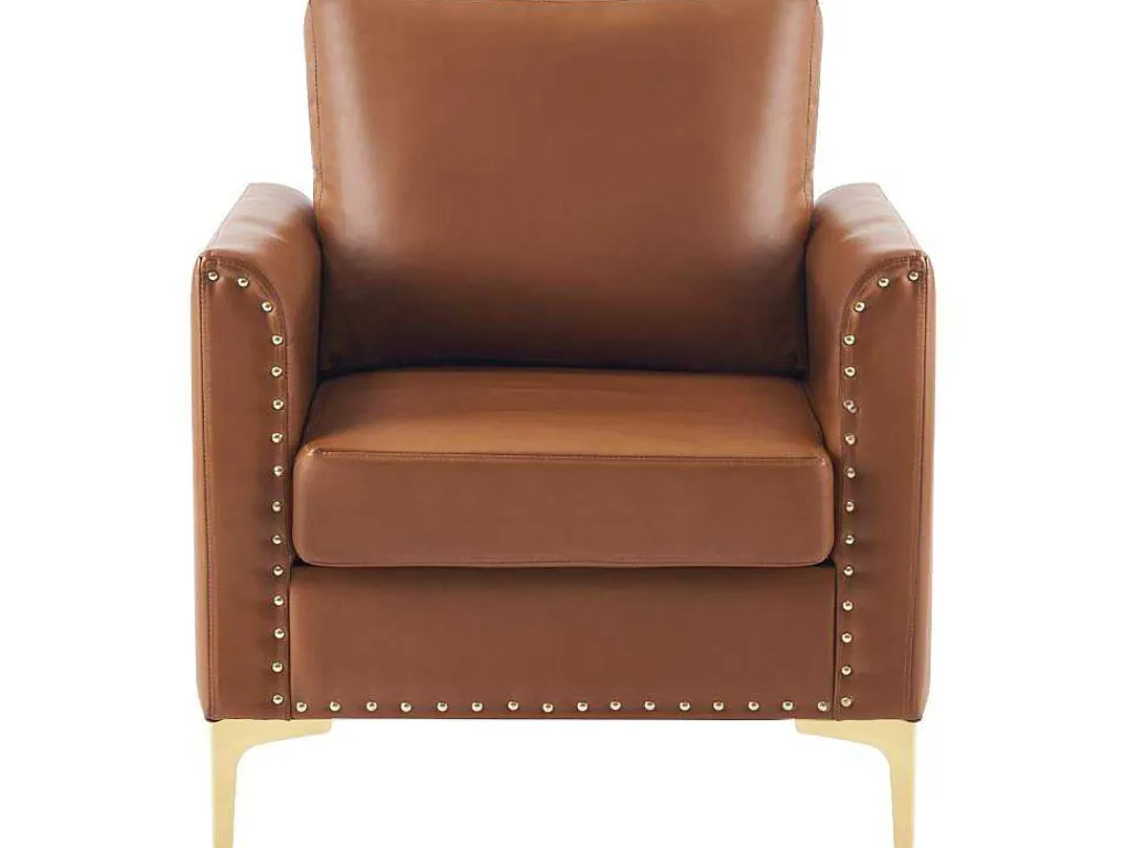 Pu Lederen Fauteuil Met Kussen - Metalen Poten - Bruin-Vente-unique Discount